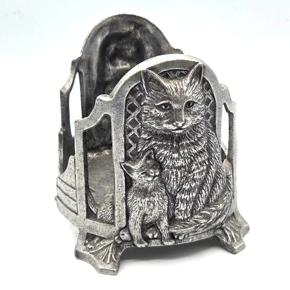 Vintage‎ Cat & Kitten Pewter Jar Candle Holder 1998 Carson Pewter Large Footed